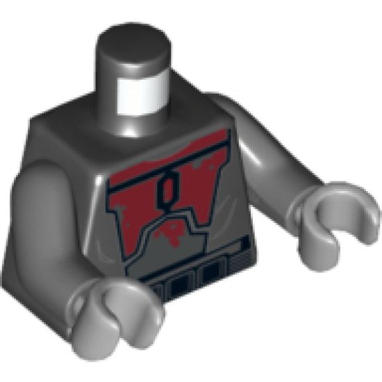 Torso SW Mandalorian Armor Plates Dark Red and Silver Tattered Pattern (Mandalorian Super Commando) / Dark Bluish Gray Arms / Light Bluish Gray Hands