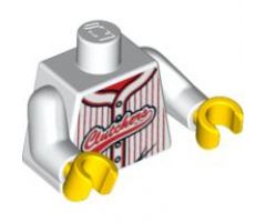 Torso Baseball Jersey with Vertical Red Stripes, Buttons and 'Clutchers' Logo Pattern / White Arms / Yellow Hands