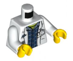 Torso Lab Coat with Pockets and ID Badge over Plaid Shirt and Lime Top and 'AC RESEARCH' on Back Pattern / White Arms / Yellow Hands