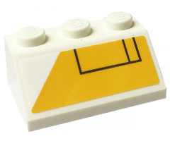 Slope 45 2 x 3 with Yellow Background and White Triangle Cutout with Two Black Rectangles Pattern Model Right Side (Sticker) - Set 75290