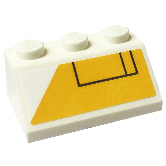 Slope 45 2 x 3 with Yellow Background and White Triangle Cutout with Two Black Rectangles Pattern Model Right Side (Sticker) - Set 75290