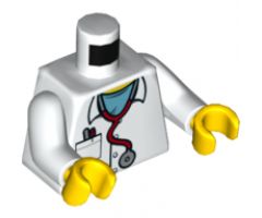 Torso Hospital Lab Coat, Medium Azure Scrubs, Stethoscope, Pocket with Pens Pattern / White Arms / Yellow Hands