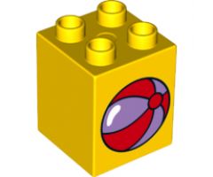 Duplo, Brick 2 x 2 x 2 with Medium Lavender and Red Beach Ball Pattern (10845)