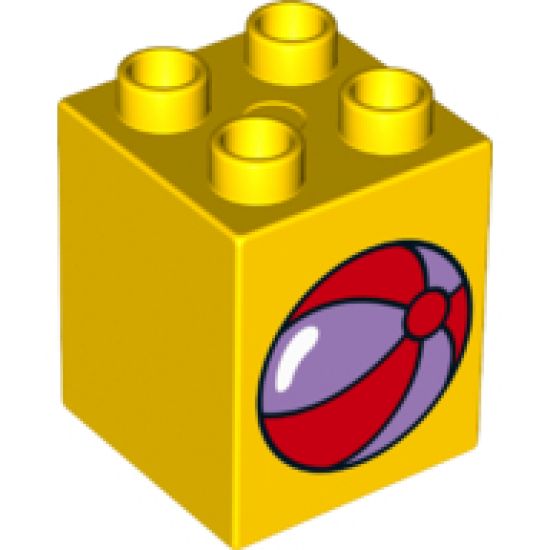 Duplo, Brick 2 x 2 x 2 with Medium Lavender and Red Beach Ball Pattern (10845)