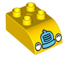 Duplo, Brick 2 x 3 with Curved Top and Bright Light Yellow Headlights and Medium Azure Bunny Grille Pattern
