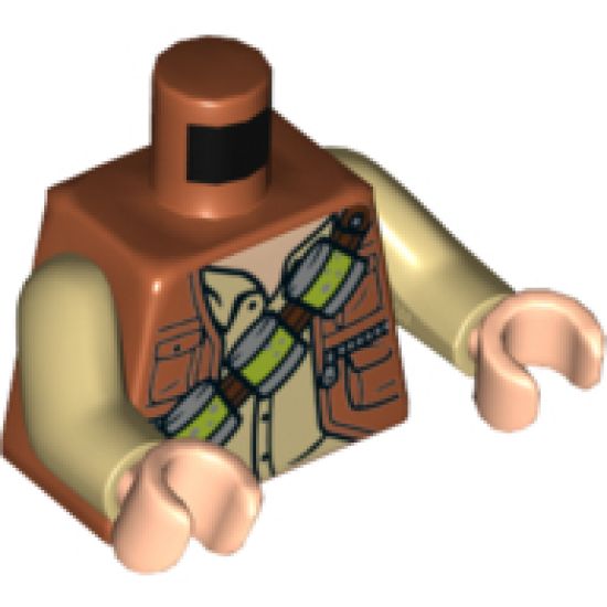 Torso Jacket over Tan Shirt, Reddish Brown Bandolier with 3 Silver and Lime Canisters Pattern / Tan Arms / Light Nougat Hands