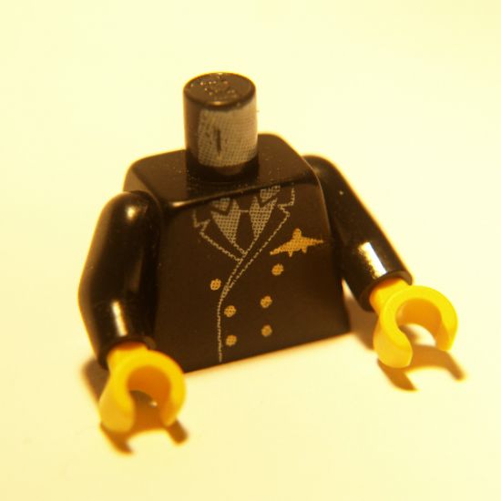 Torso Airplane Pilot, Suit Double Breasted, Tie, Gold Buttons and Logo Pin Pattern / Black Arms / Yellow Hands