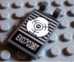 Tile, Modified 2 x 3 with 2 Clips (thick U clips) with Target and Silver 'EXO703BT' Pattern (Sticker) - Set 8113