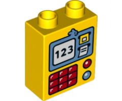 Duplo, Brick 1 x 2 x 2 with ATM Screen with '123', Keypad and Lights Pattern
