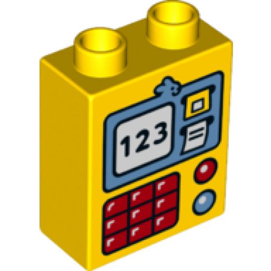 Duplo, Brick 1 x 2 x 2 with ATM Screen with '123', Keypad and Lights Pattern