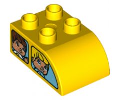 Duplo, Brick 2 x 3 with Curved Top and 2 Windows with 2 Duplo Boys Pattern