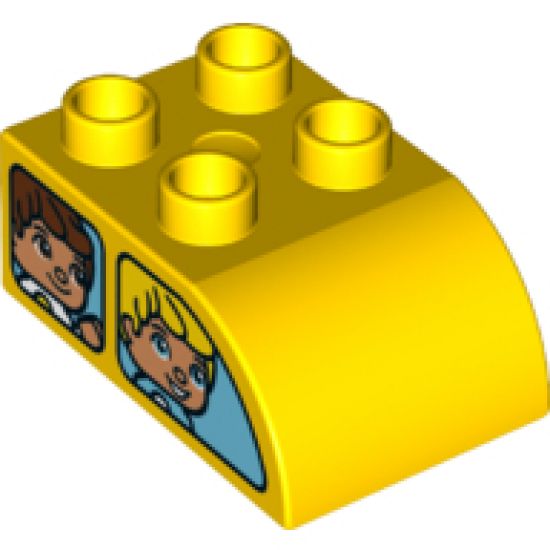 Duplo, Brick 2 x 3 with Curved Top and 2 Windows with 2 Duplo Boys Pattern