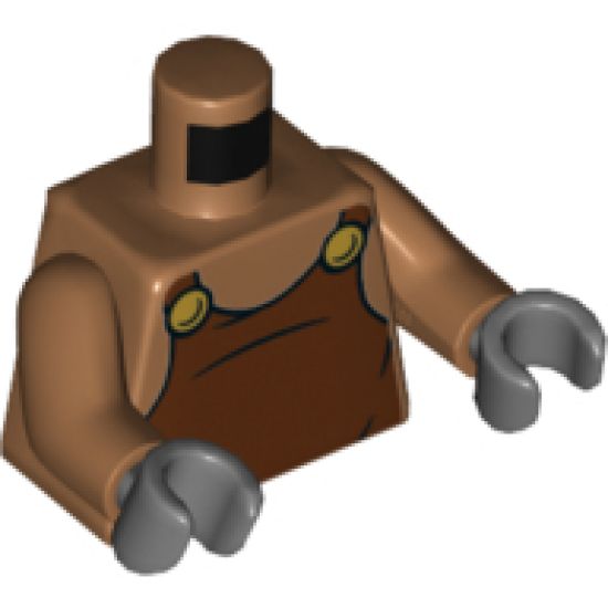 Torso Reddish Brown Overalls with Gold Buttons Pattern / Medium Nougat Arms / Dark Bluish Gray Hands