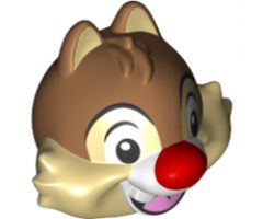 Minifigure, Head, Modified Chipmunk with Separated Teeth, Medium Nougat Hair and Red Nose Pattern (Dale)