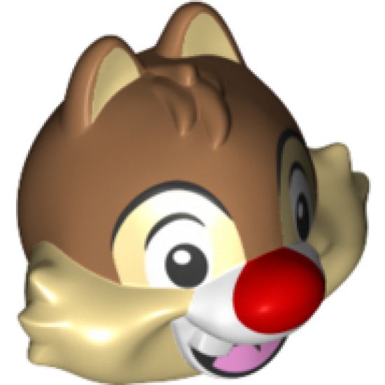 Minifigure, Head, Modified Chipmunk with Separated Teeth, Medium Nougat Hair and Red Nose Pattern (Dale)