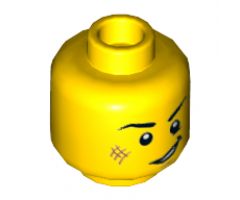 Minifigure, Head Black Eyebrows, White Pupils, Cheek Scuff, Open Mouth Smile Pattern - Hollow Stud