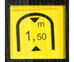 Tile 2 x 2 with Black Triangles and '1,50 m' Tunnel Low Clearance Warning Pattern (Sticker) - Set 8364