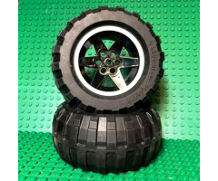 Wheel & Tire Assembly 56mm D. x 34mm Technic Racing Medium, 6 Pin Holes with White Rim Edge Pattern with Black Tire 94.8 x 44 R Balloon (15038pb01 / 54120)
