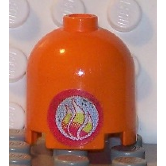 Brick, Round 2 x 2 x 1 2/3 Dome Top with Round Flame Pattern (Sticker) - Sets 3143 / 3148