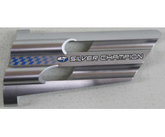 Technic, Panel Fairing # 3 Large Long, Large Holes, Side A with White 'SILVER CHAMPION' and Fading Blue Checkered Pattern (Sticker) - Set 8458