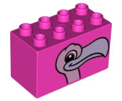 Duplo, Brick 2 x 4 x 2 with Flamingo Head Pattern