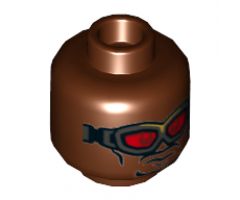 Minifigure, Head Dual Sided Black Eyebrows and Goatee, Smile / Silver Goggles with Red Lenses Pattern - Hollow Stud