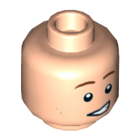 Minifigure, Head Dual Sided Brown Eyebrows, Dark Tan Dimples, Crooked Smile / Crooked Frown, Worried Pattern - Hollow Stud
