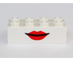 Brick 2 x 4 with Mouth with Red Lips Front and Open Smile Back Pattern