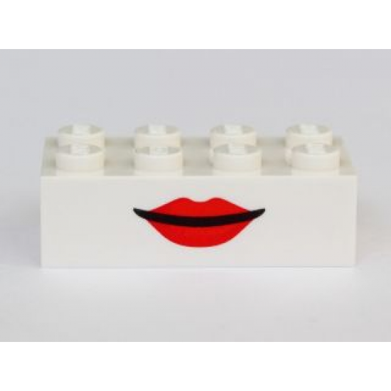 Brick 2 x 4 with Mouth with Red Lips Front and Open Smile Back Pattern
