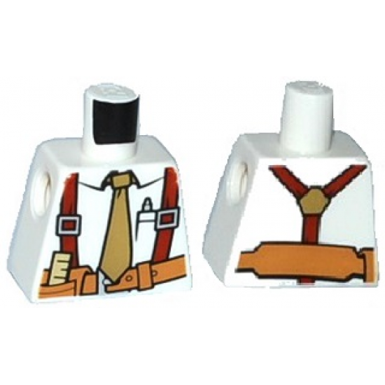 Torso Shirt with Tan Tie, Red Suspenders, Brown Belt with Pocket with Ruler Pattern