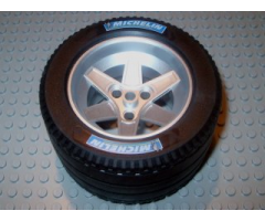 Wheel & Tire Assembly 62mm D. x 46mm Technic Racing Large, with Black Tire Technic Racing Large with 'MICHELIN' White Pattern (22969 / 32296pb02)