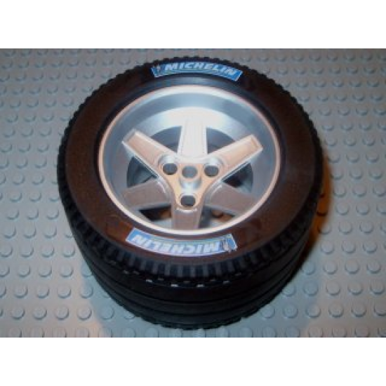 Wheel & Tire Assembly 62mm D. x 46mm Technic Racing Large, with Black Tire Technic Racing Large with 'MICHELIN' White Pattern (22969 / 32296pb02)