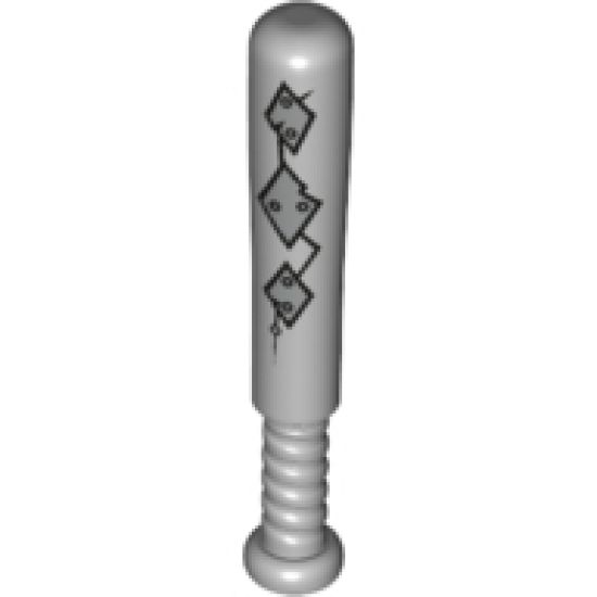 Minifigure, Utensil Baseball Bat 4L with 3 Metallic Silver Diamond Panels with Rivets Pattern
