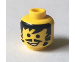 Minifigure, Head Moustache Pointed, Black Hair and Sideburns, Open Mouth Pattern - Blocked Open Stud