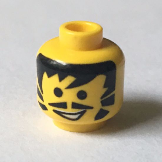 Minifigure, Head Moustache Pointed, Black Hair and Sideburns, Open Mouth Pattern - Blocked Open Stud