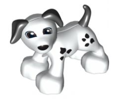 Duplo, Animal Dog with Black Ears and Tail and Spots Pattern, Reddish Brown Eyes