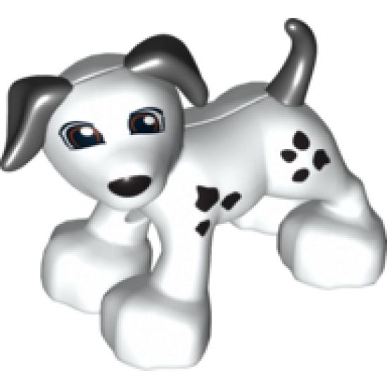 Duplo, Animal Dog with Black Ears and Tail and Spots Pattern, Reddish Brown Eyes