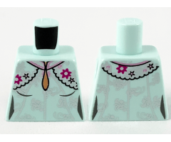 Torso Female Dress, Teardrop Neckline, Silver Flower Filigree, Magenta Flowers and Black Stars Pattern