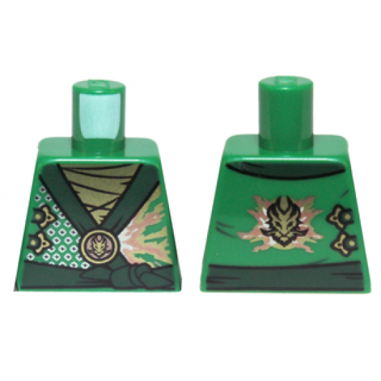 Torso Ninjago Robe with Dark Green Sash and Golden Power Emblem Pattern