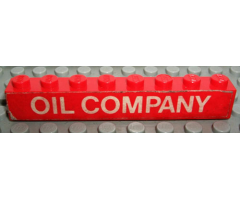 Brick 1 x 8 with White 'OIL COMPANY' Pattern (Sticker) - Set 373-1