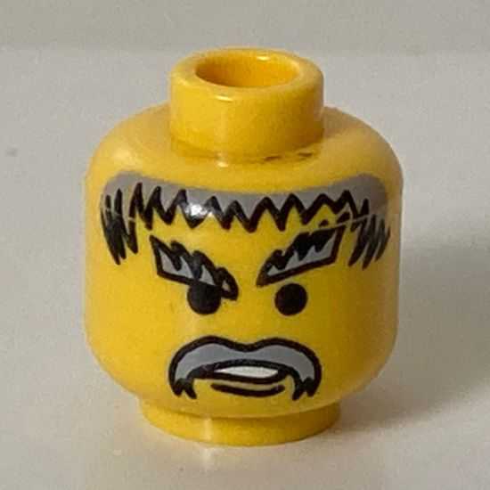 Minifigure, Head Moustache Gray Hair, and Eyebrows Pattern - Blocked Open Stud