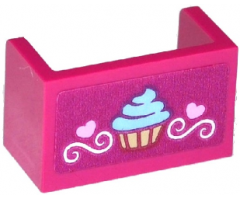 Panel 1 x 2 x 1 with Rounded Corners and 2 Sides with Cupcake, Hearts and Swirls Pattern (Sticker) - Set 41119