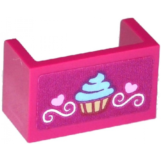 Panel 1 x 2 x 1 with Rounded Corners and 2 Sides with Cupcake, Hearts and Swirls Pattern (Sticker) - Set 41119