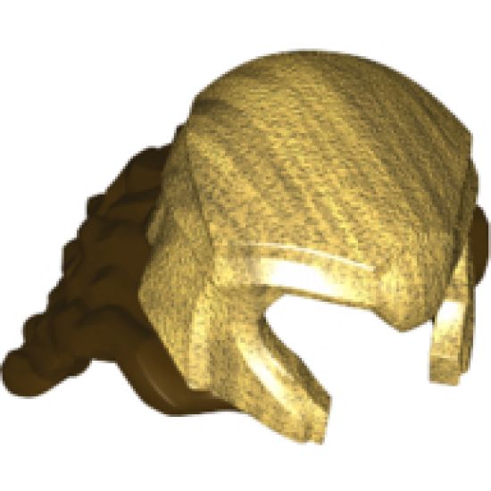 Minifigure, Hair Combo, Hair with Hat, Long and Wavy with Pearl Gold Helmet with Forehead and Cheek Protectors Pattern