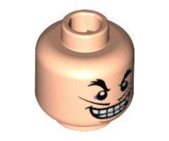 Minifigure, Head Black Bushy Eyebrows, Thin Moustache, Wide Smile with Teeth Pattern (Captain Hook) - Hollow Stud