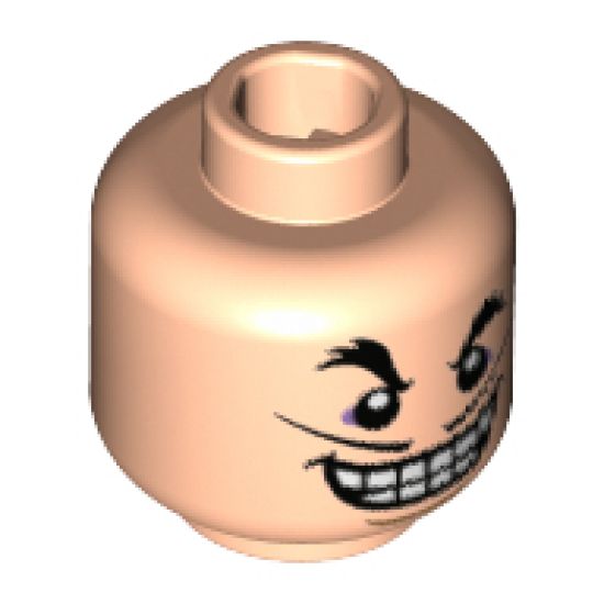 Minifigure, Head Black Bushy Eyebrows, Thin Moustache, Wide Smile with Teeth Pattern (Captain Hook) - Hollow Stud