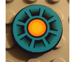 Tile, Round 2 x 2 with Dark Turquoise, Orange Circle, Black Wedges Pattern (Sticker) - Set 8266