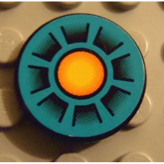 Tile, Round 2 x 2 with Dark Turquoise, Orange Circle, Black Wedges Pattern (Sticker) - Set 8266