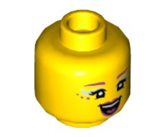 Minifigure, Head Female Dark Pink Eyebrows, Freckles and Lips, White Eye Shadow, Smile Pattern - Hollow Stud
