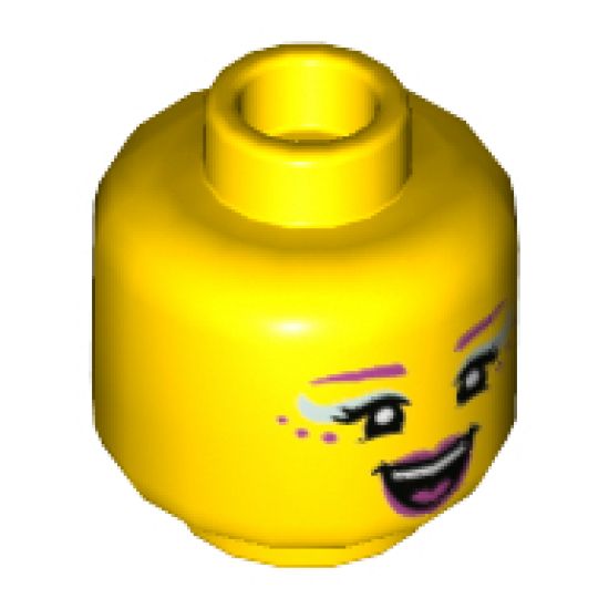 Minifigure, Head Female Dark Pink Eyebrows, Freckles and Lips, White Eye Shadow, Smile Pattern - Hollow Stud